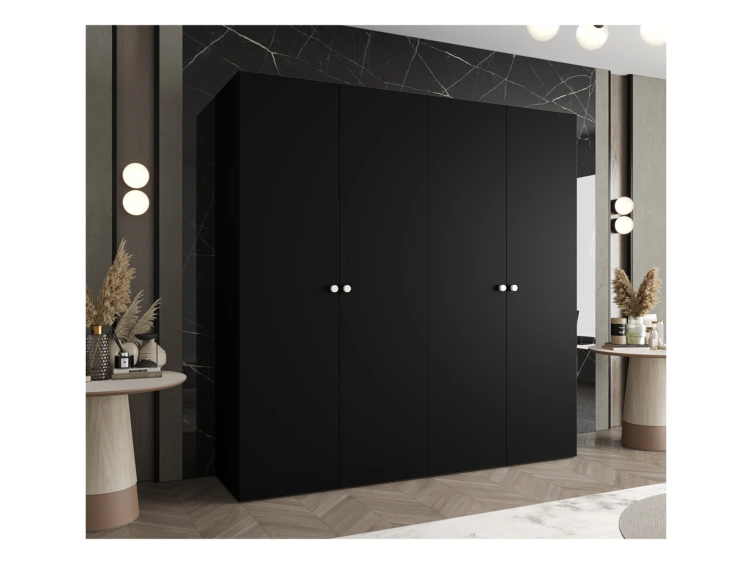 Kleerkast Parma 1 202/200/52 4-deurs (zwart)