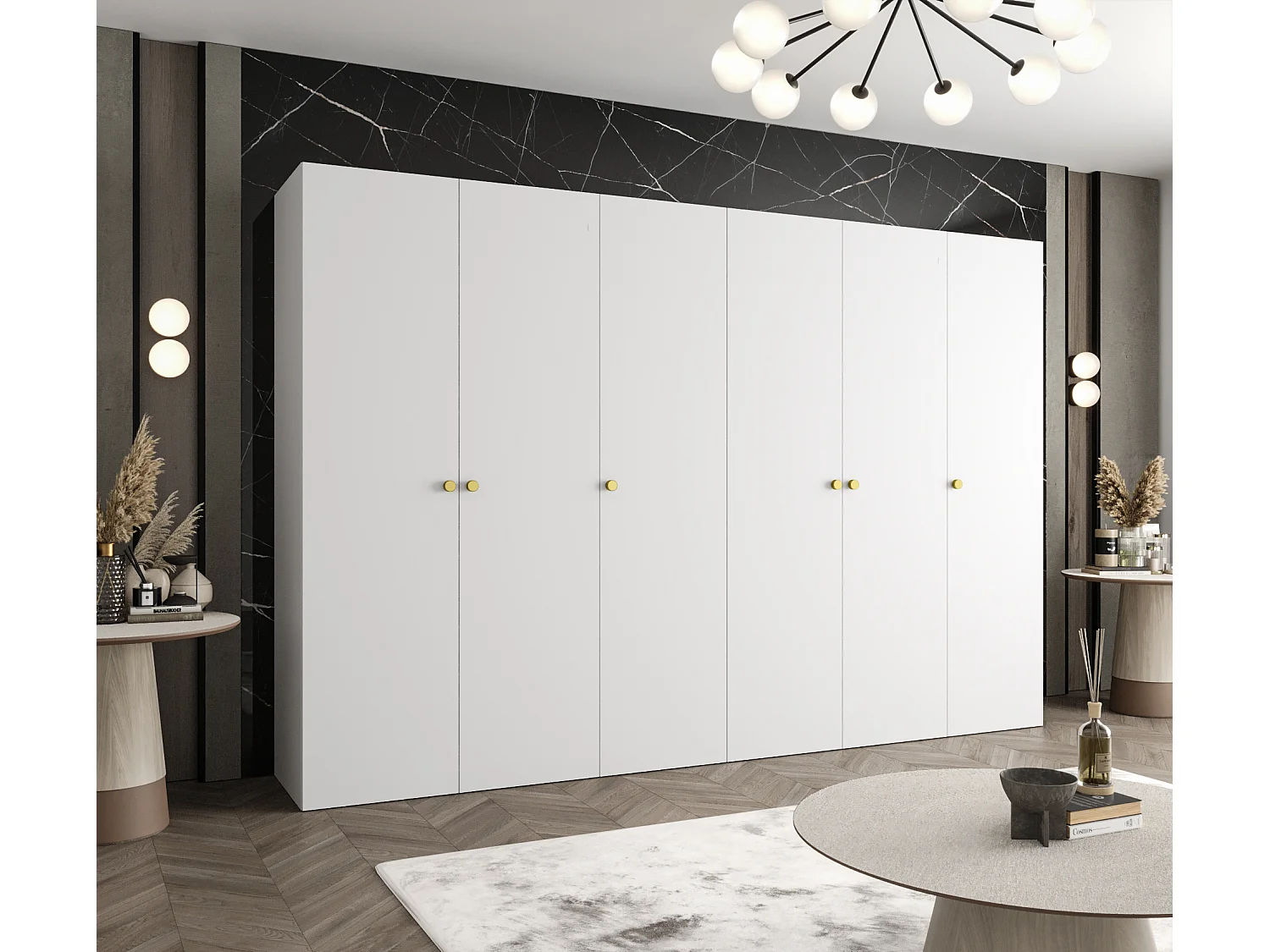 Armoire à portes battantes Parma 1 202/300/52 6 portes (Blanc)