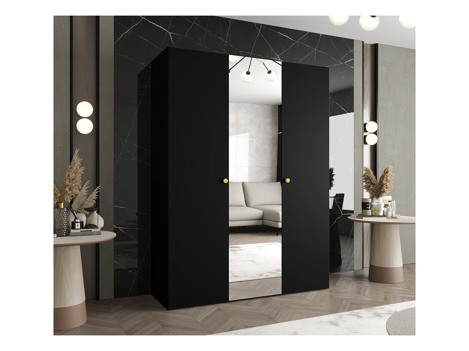 Armoire à portes battantes Parma 2 202/150/52 3 portes (Noir)