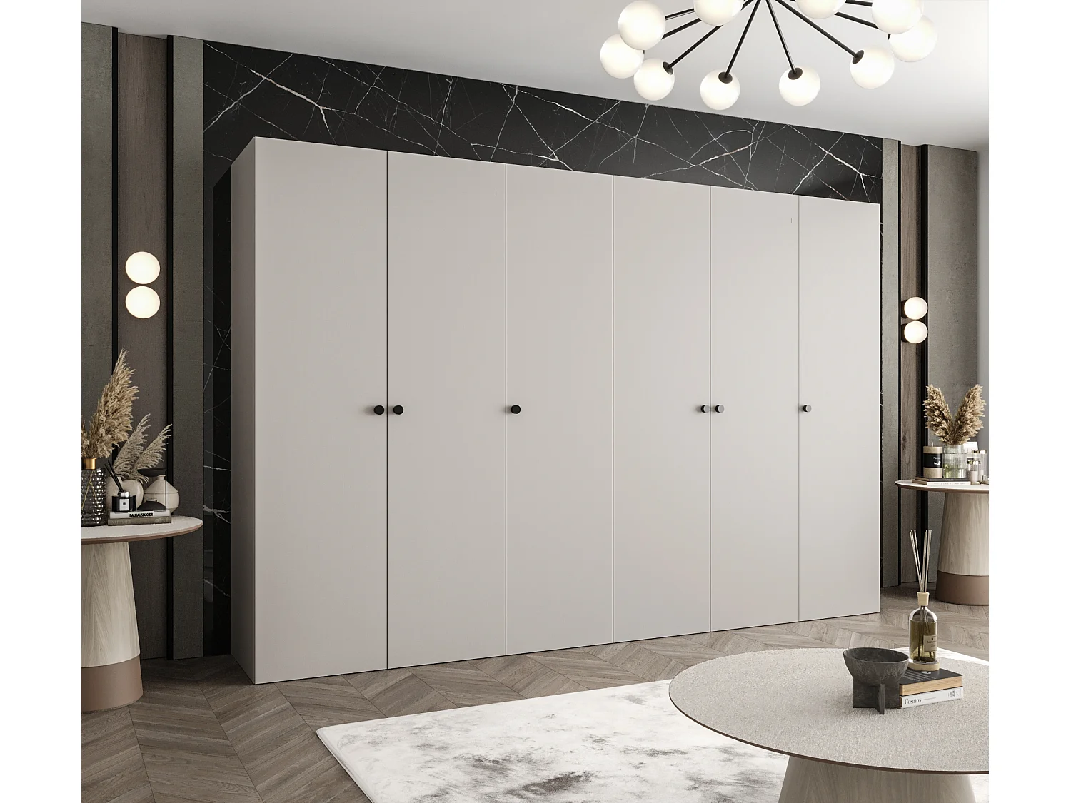 Armoire à portes battantes Parma 1 202/300/52 6 portes (Cachemire)