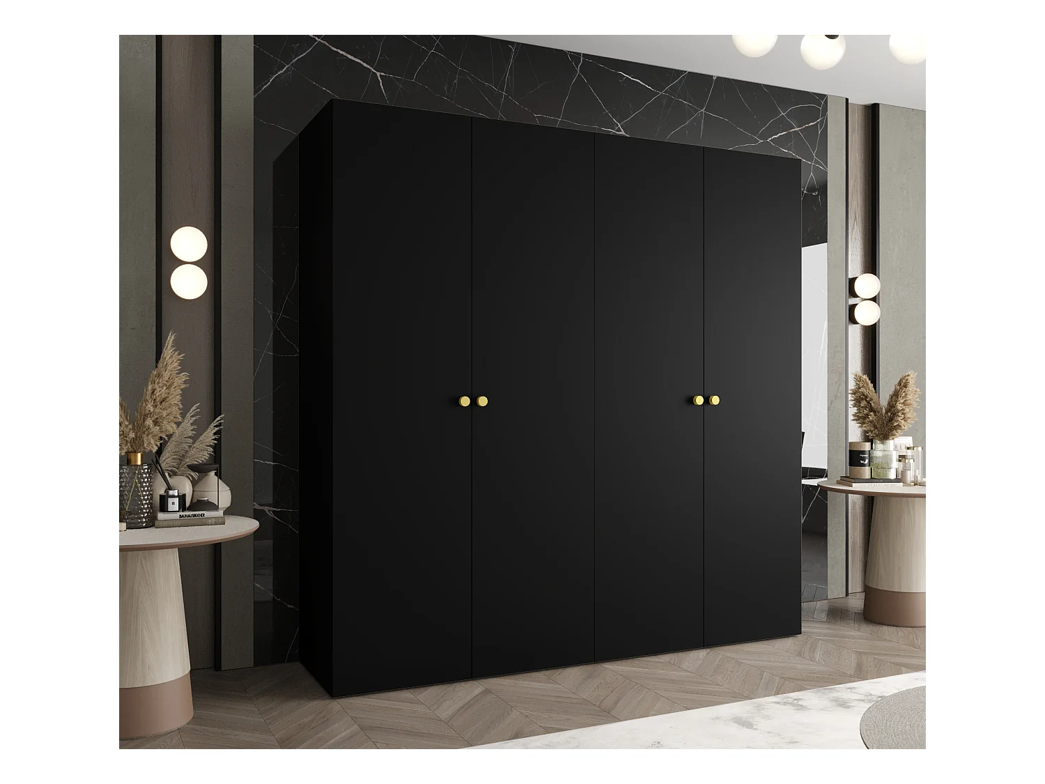 Armoire à portes battantes Parma 1 202/200/52 4 portes (Noir)