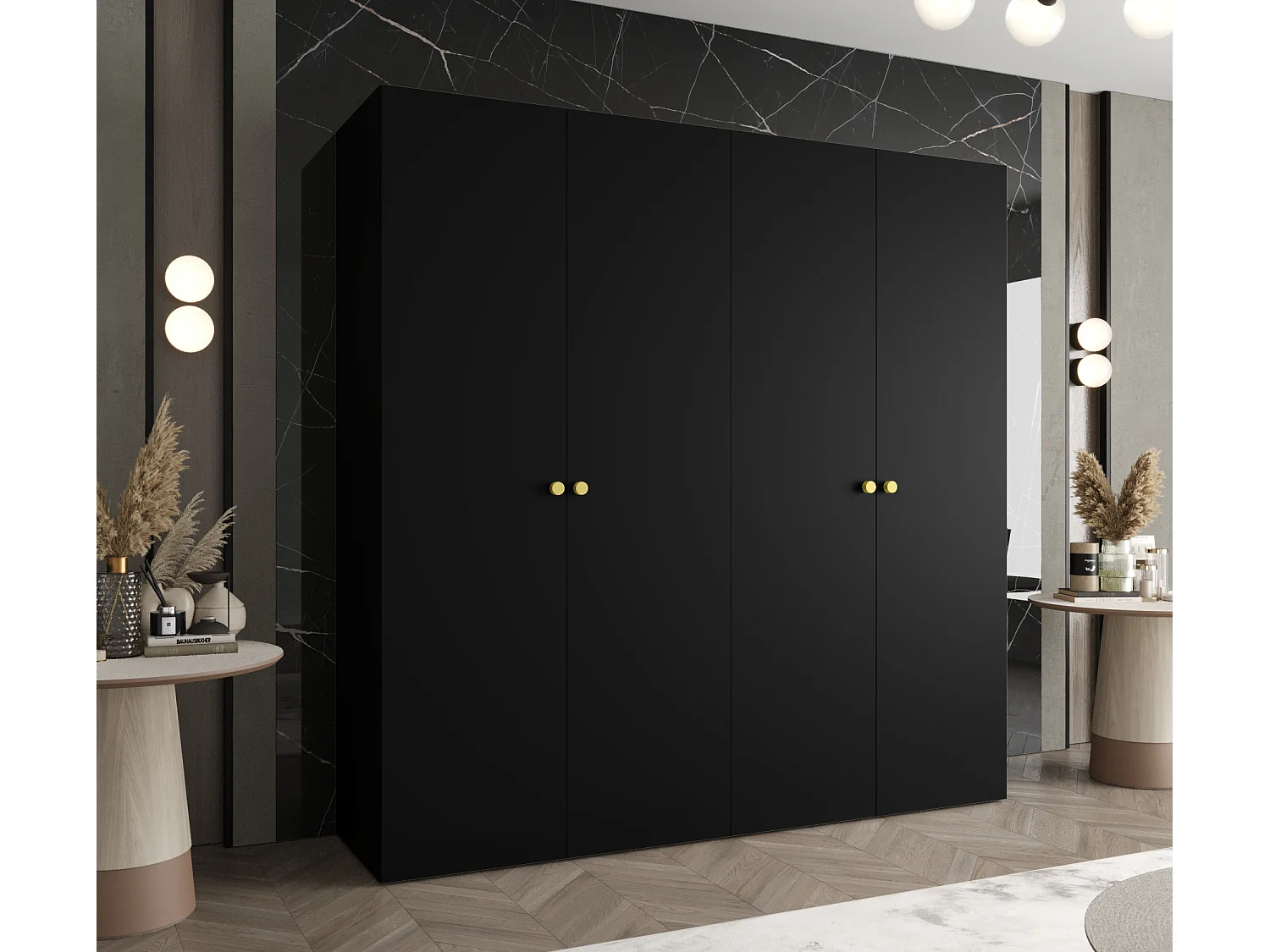 Armoire à portes battantes Parma 1 202/200/52 4 portes (Noir)