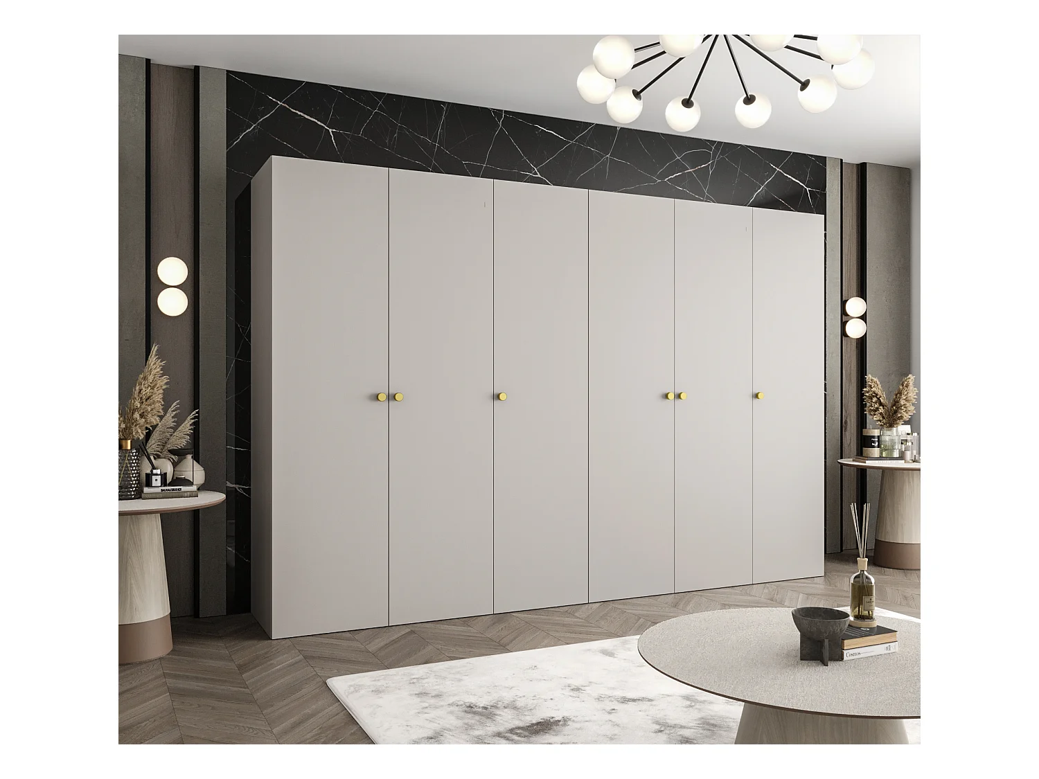 Armoire à portes battantes Parma 1 202/300/52 6 portes (Cachemire)