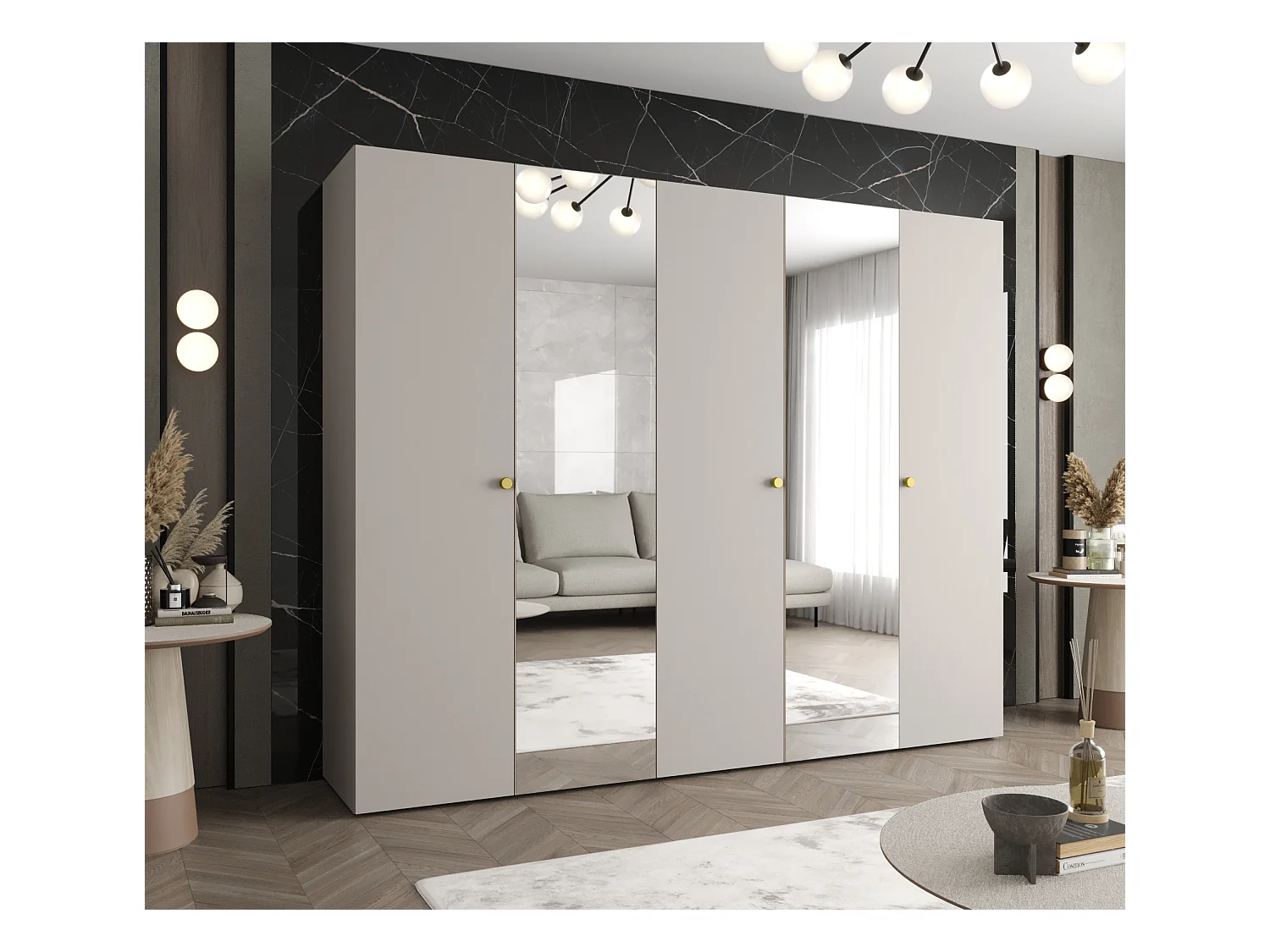 Armoire à portes battantes Parma 2 202/250/52 5 portes (Cachemire)