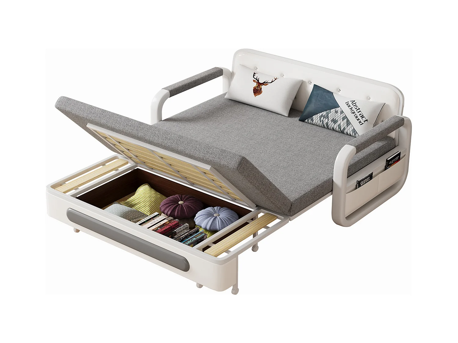 Canapé-lit Extensible 150 cm, Canapé avec Fonction de Couchage et Espace de Rangement, Canapé Convertible pour Petits espaces et Salon, Gris foncé et Blanc (150 cm)