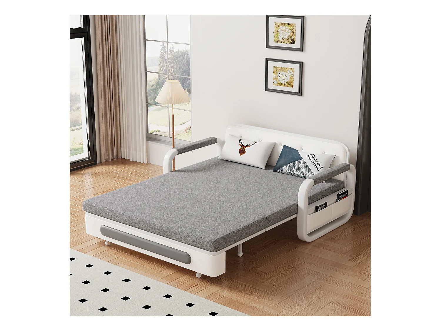 Canapé-lit Extensible 150 cm, Canapé avec Fonction de Couchage et Espace de Rangement, Canapé Convertible pour Petits espaces et Salon, Gris foncé et Blanc (150 cm)