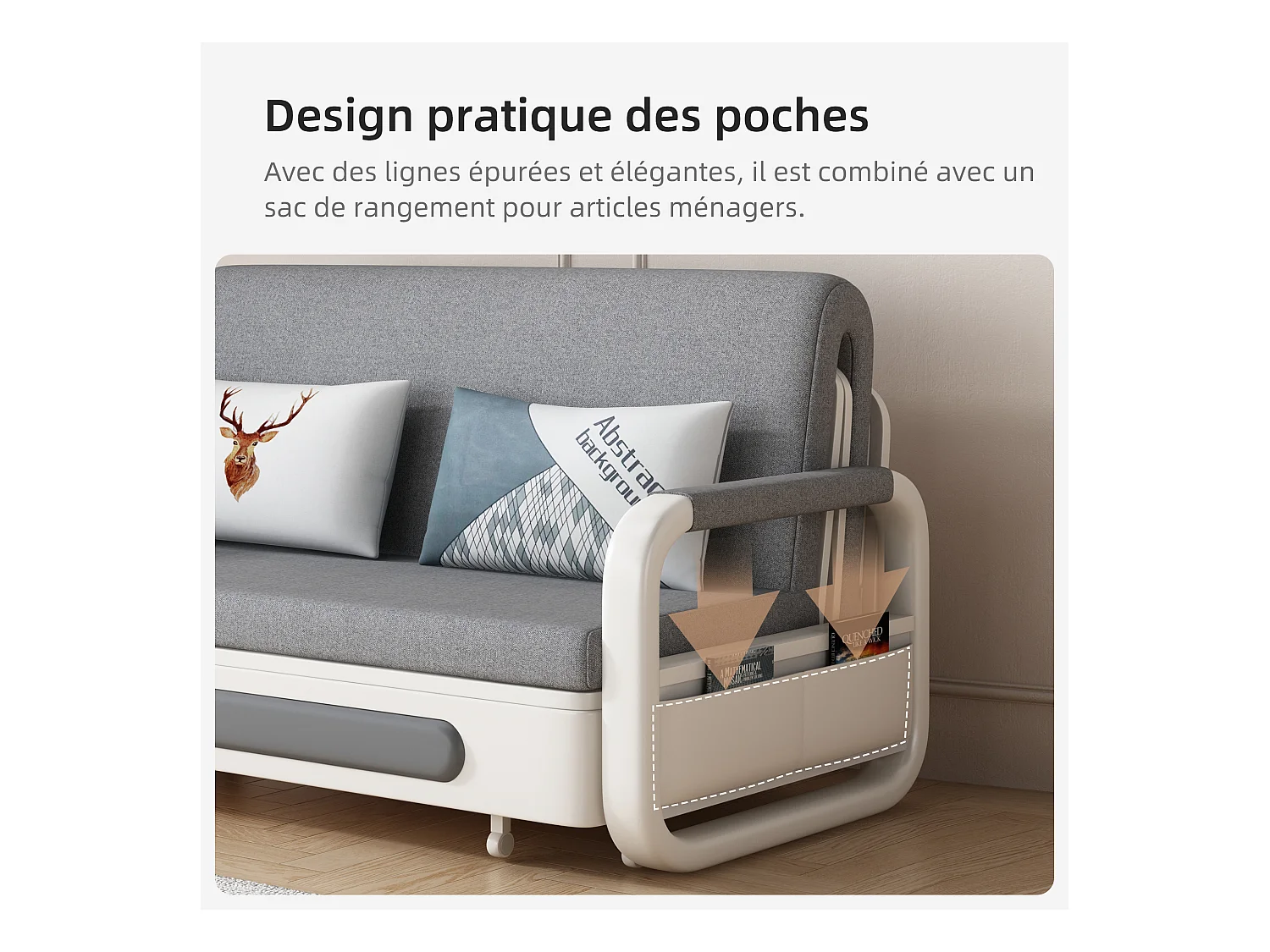 Canapé-lit Extensible 150 cm, Canapé avec Fonction de Couchage et Espace de Rangement, Canapé Convertible pour Petits espaces et Salon, Gris foncé et Blanc (150 cm)