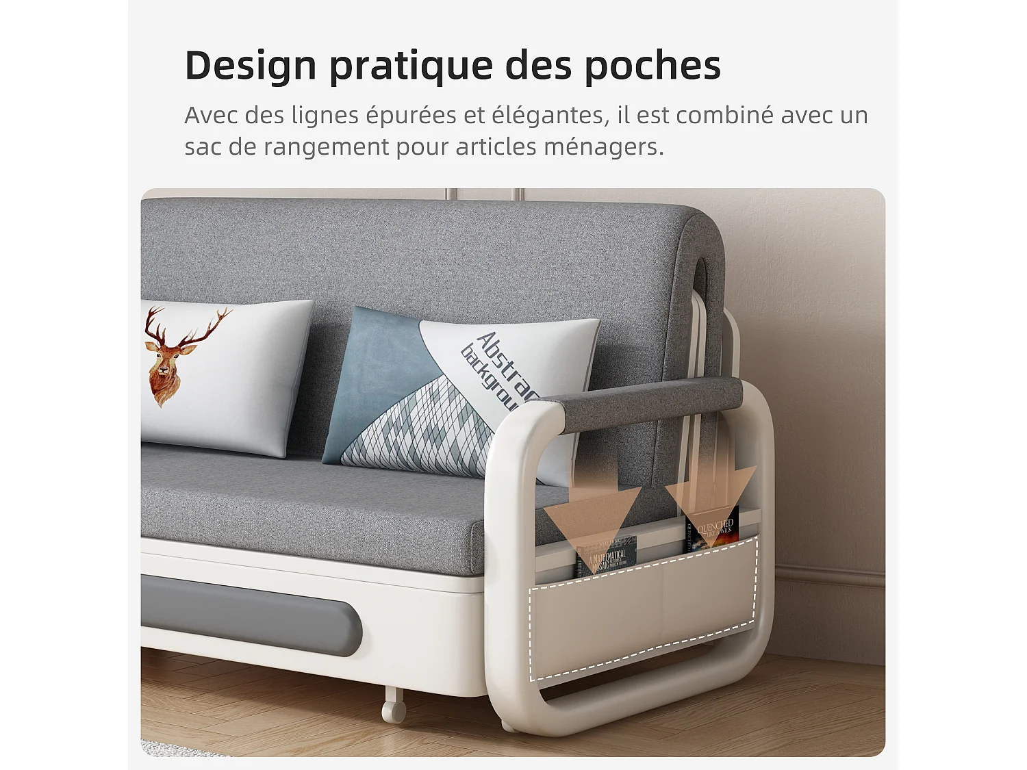Canapé-lit Extensible 150 cm, Canapé avec Fonction de Couchage et Espace de Rangement, Canapé Convertible pour Petits espaces et Salon, Gris foncé et Blanc (150 cm)
