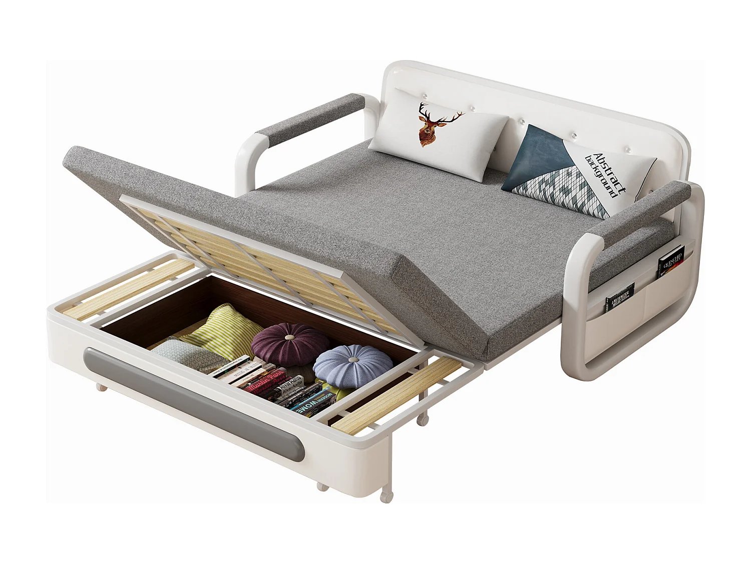 Canapé-lit Extensible 150 cm, Canapé avec Fonction de Couchage et Espace de Rangement, Canapé Convertible pour Petits espaces et Salon, Gris foncé et Blanc (150 cm)