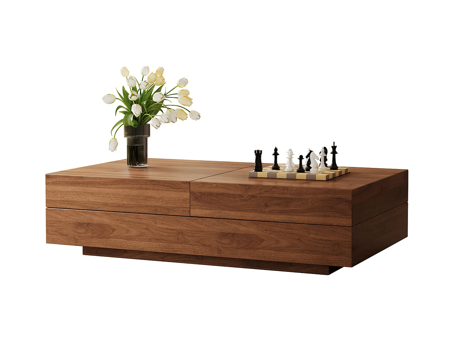 Uitschuifbare salontafel van notenhout, rechthoekig design, 120-208 cm, verborgen opbergruimte, modern en praktisch