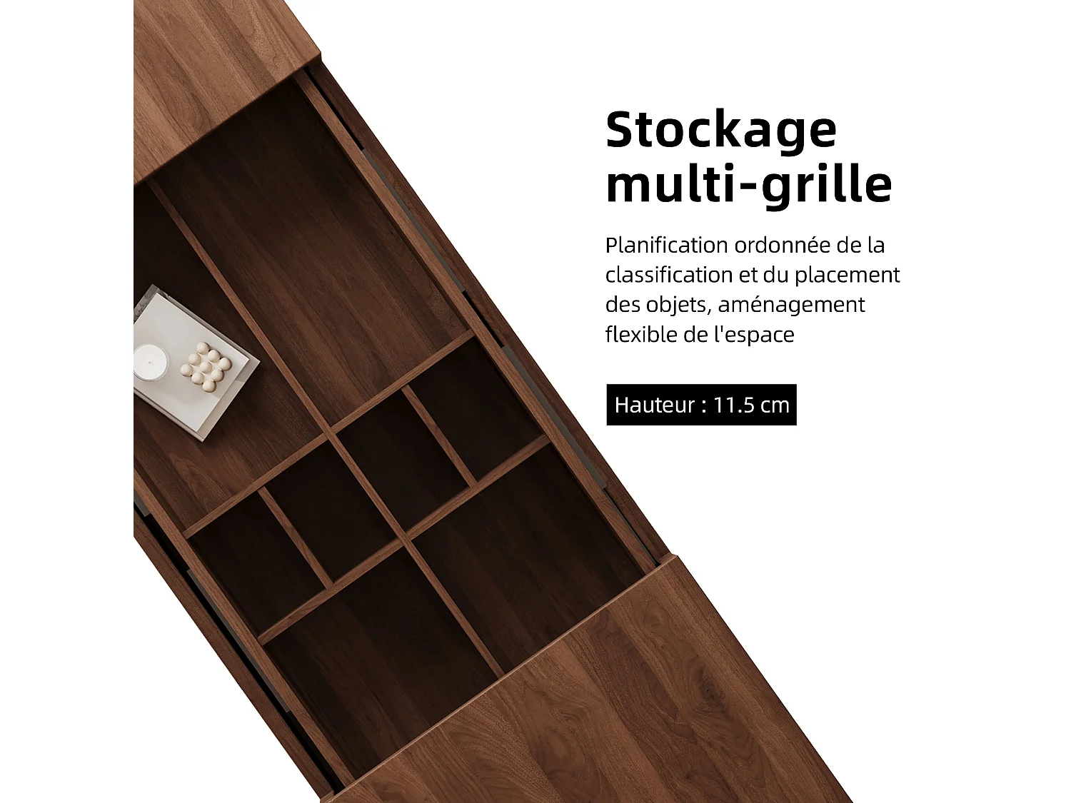 Table Basse Extensible, Design Rectangulaire, 120-208 cm, Rangement Caché, Moderne et Pratique, Noyer