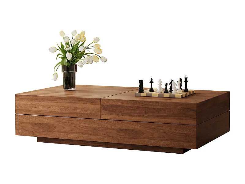 Ausziehbarer Couchtisch aus Walnussholz, rechteckiges Design, 120-208 cm, versteckter Stauraum, modern und praktisch