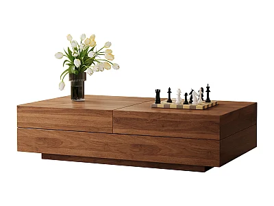 Uitschuifbare salontafel van notenhout, rechthoekig design, 120-208 cm, verborgen opbergruimte, modern en praktisch