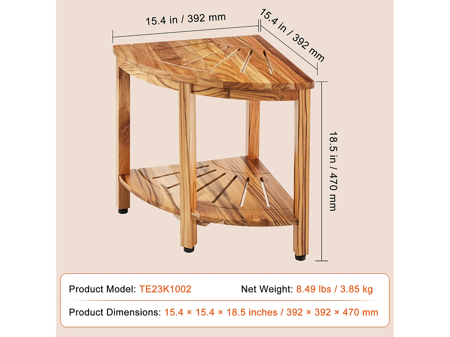 Eckduschbank SucceBuy aus Teakholz, 47 cm H × 39,2 cm R, Teakholz für Innendusche Badezimmer