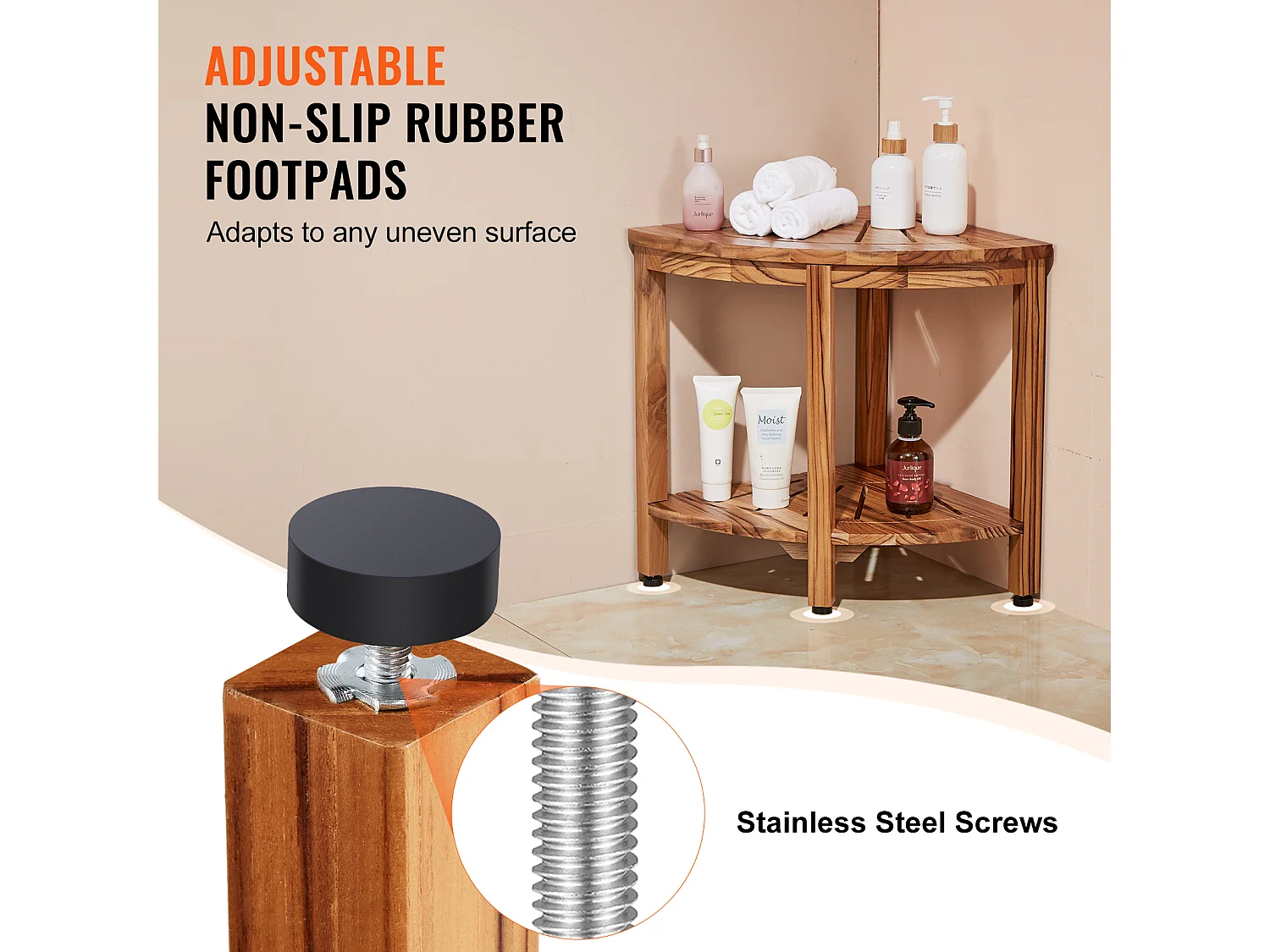 Eckduschbank SucceBuy aus Teakholz, 47 cm H × 39,2 cm R, Teakholz für Innendusche Badezimmer