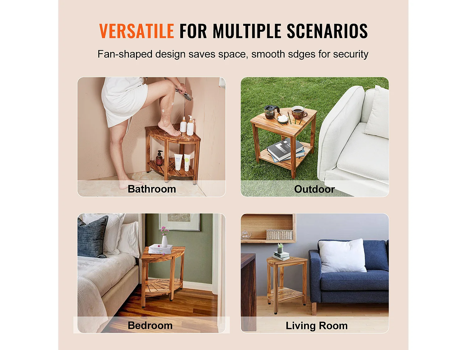 Eckduschbank SucceBuy aus Teakholz, 47 cm H × 39,2 cm R, Teakholz für Innendusche Badezimmer