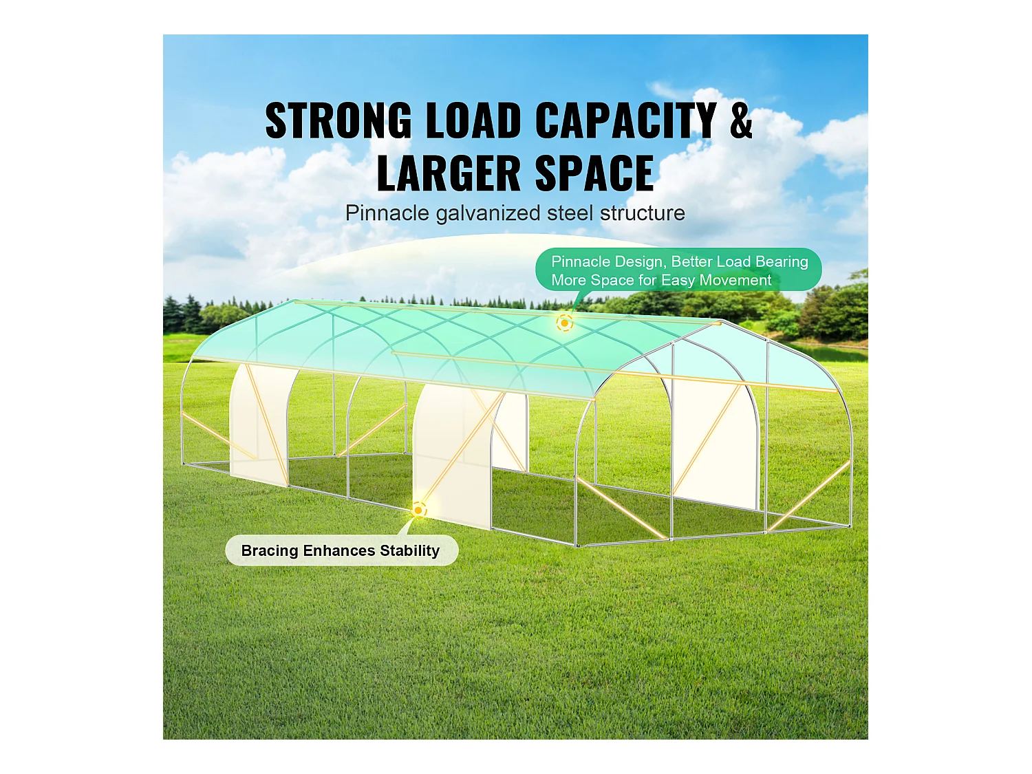 Serre Tunnel SucceBuy, Serre Tunnel de 900x300x200 cm, Cadre Galvanisé, avec Cadre en Acier Galvanisé, Couverture en PE, Vert