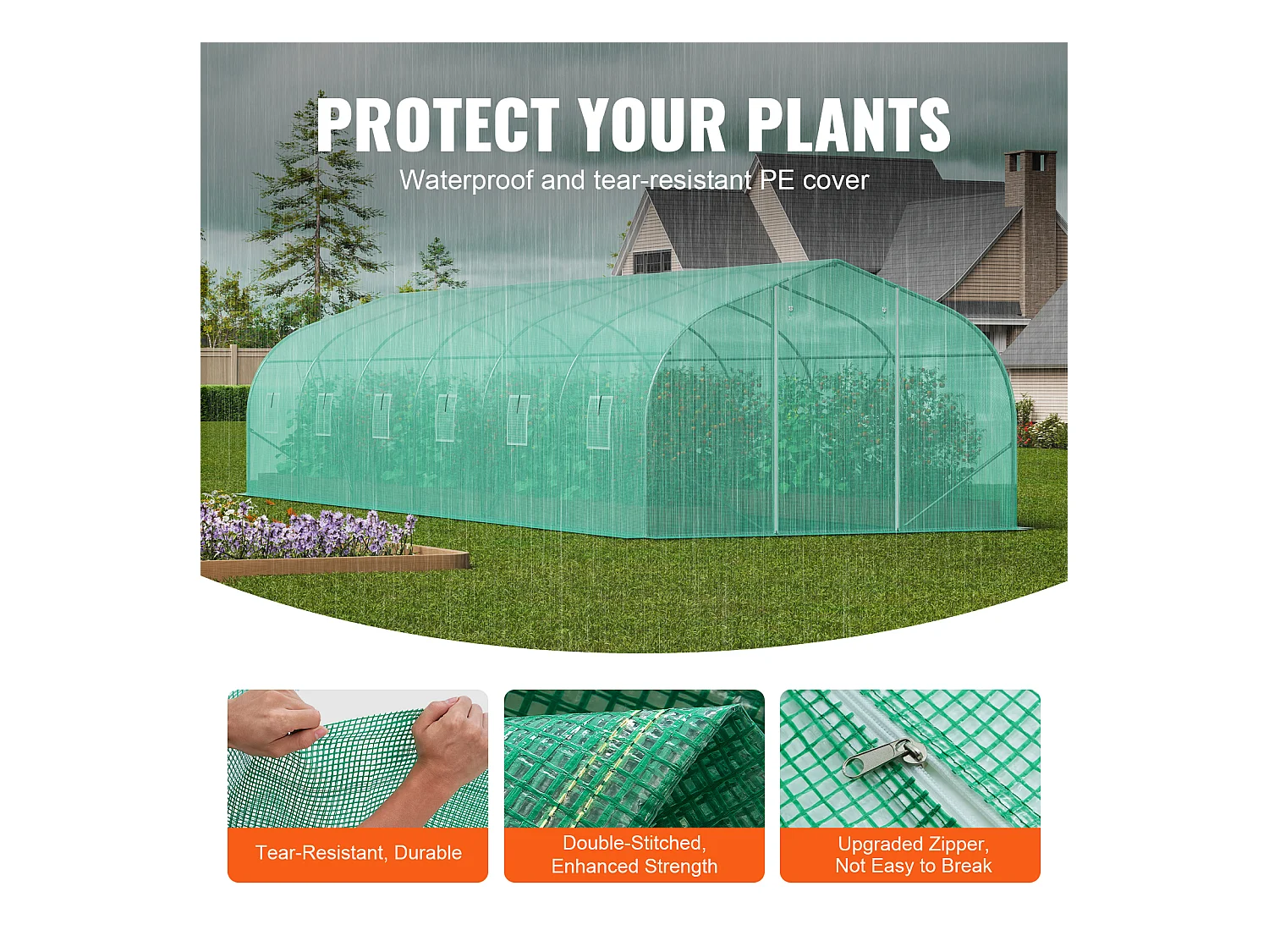 Serre Tunnel SucceBuy, Serre Tunnel de 900x300x200 cm, Cadre Galvanisé, avec Cadre en Acier Galvanisé, Couverture en PE, Vert