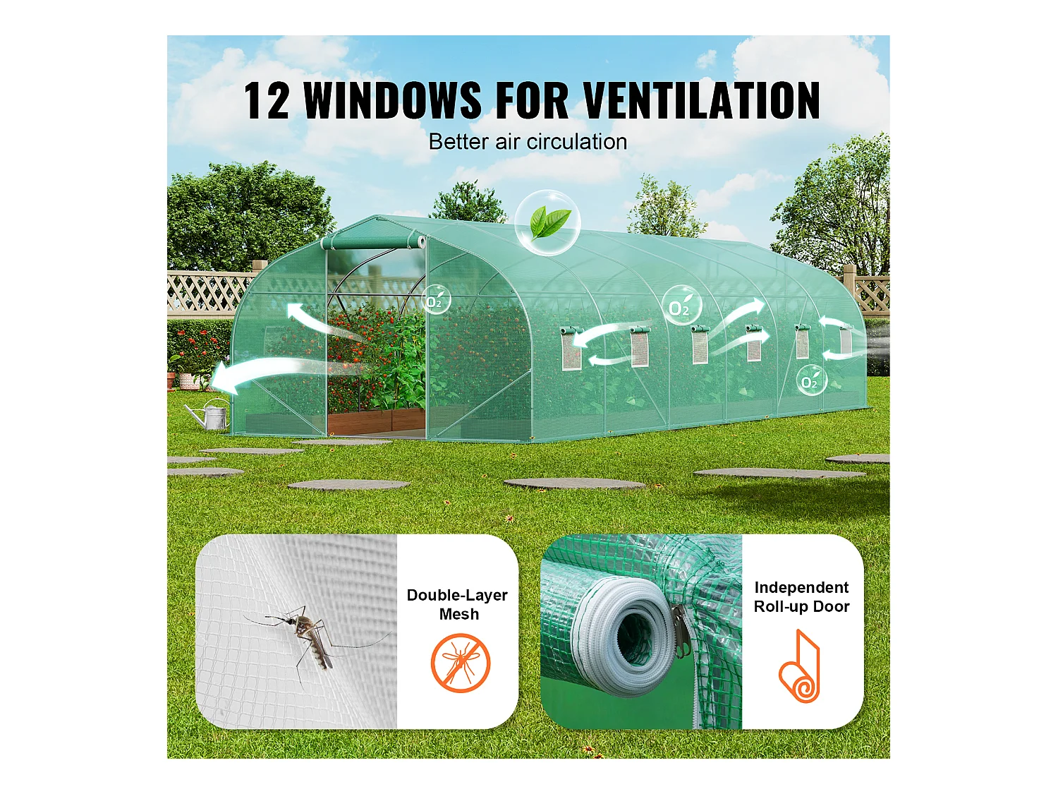 Serre Tunnel SucceBuy, Serre Tunnel de 900x300x200 cm, Cadre Galvanisé, avec Cadre en Acier Galvanisé, Couverture en PE, Vert