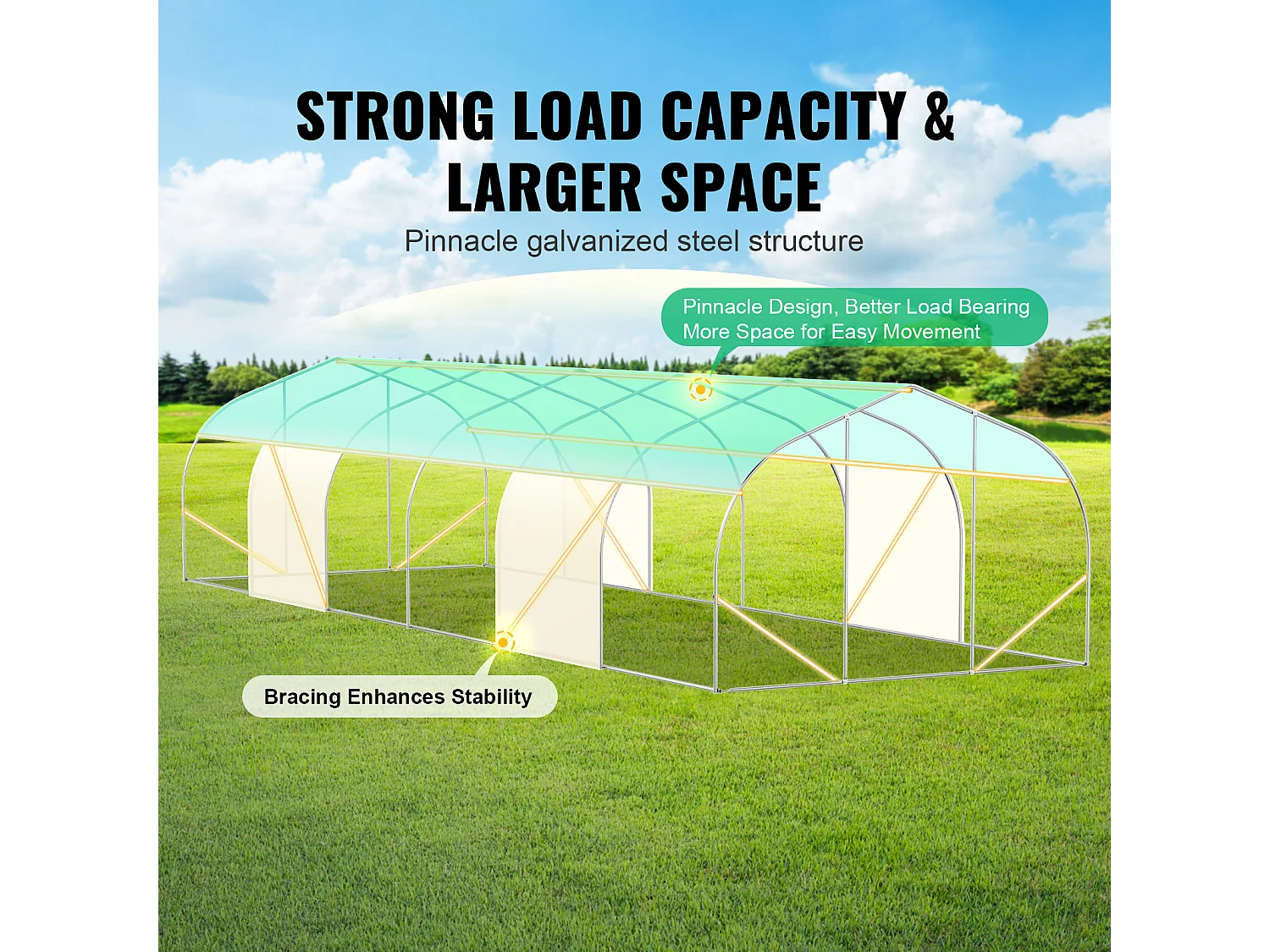 Serre Tunnel SucceBuy, Serre Tunnel de 900x300x200 cm, Cadre Galvanisé, avec Cadre en Acier Galvanisé, Couverture en PE, Vert