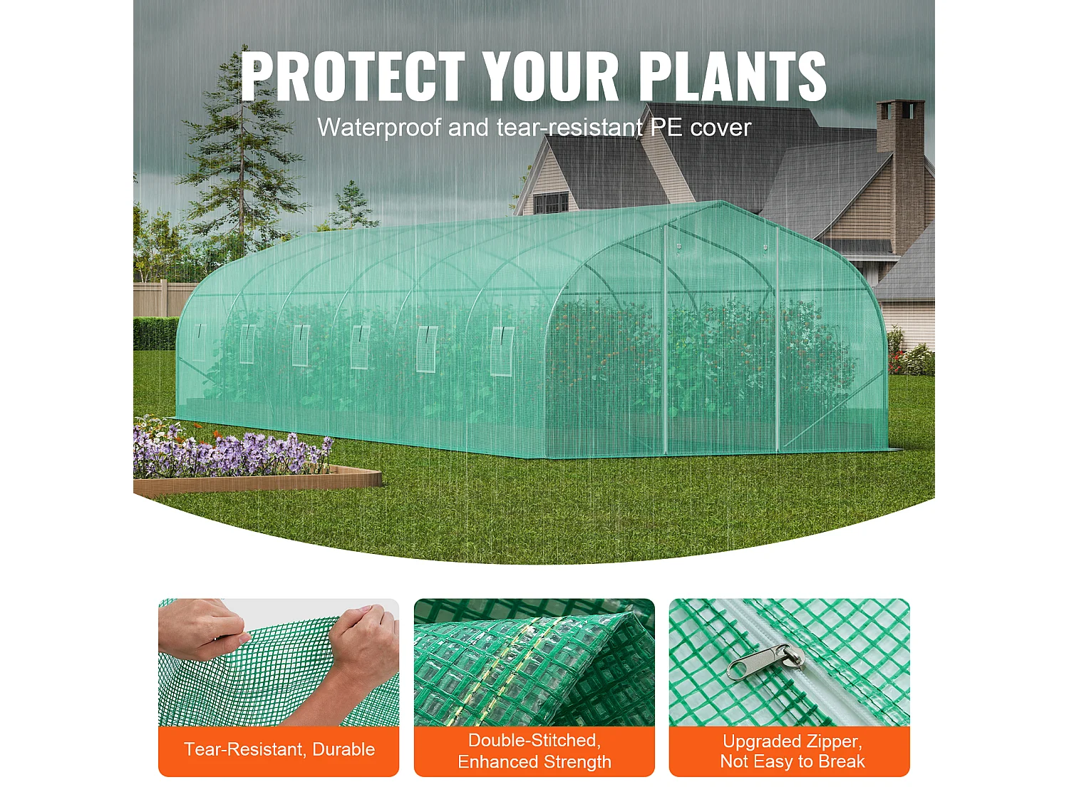 Serre Tunnel SucceBuy, Serre Tunnel de 900x300x200 cm, Cadre Galvanisé, avec Cadre en Acier Galvanisé, Couverture en PE, Vert