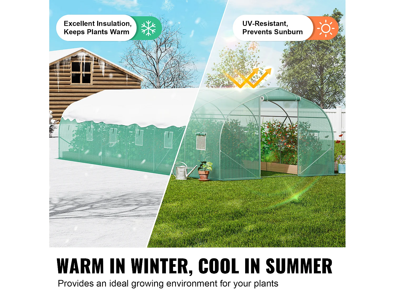 Serre Tunnel SucceBuy, Serre Tunnel de 900x300x200 cm, Cadre Galvanisé, avec Cadre en Acier Galvanisé, Couverture en PE, Vert