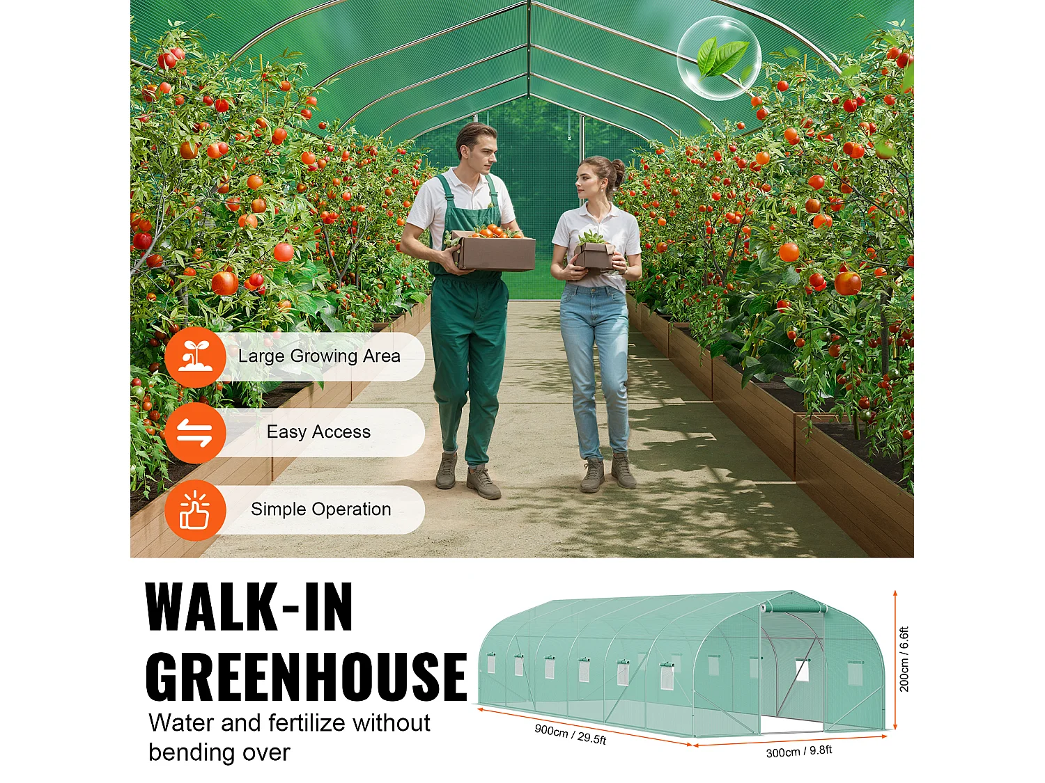 Serre Tunnel SucceBuy, Serre Tunnel de 900x300x200 cm, Cadre Galvanisé, avec Cadre en Acier Galvanisé, Couverture en PE, Vert