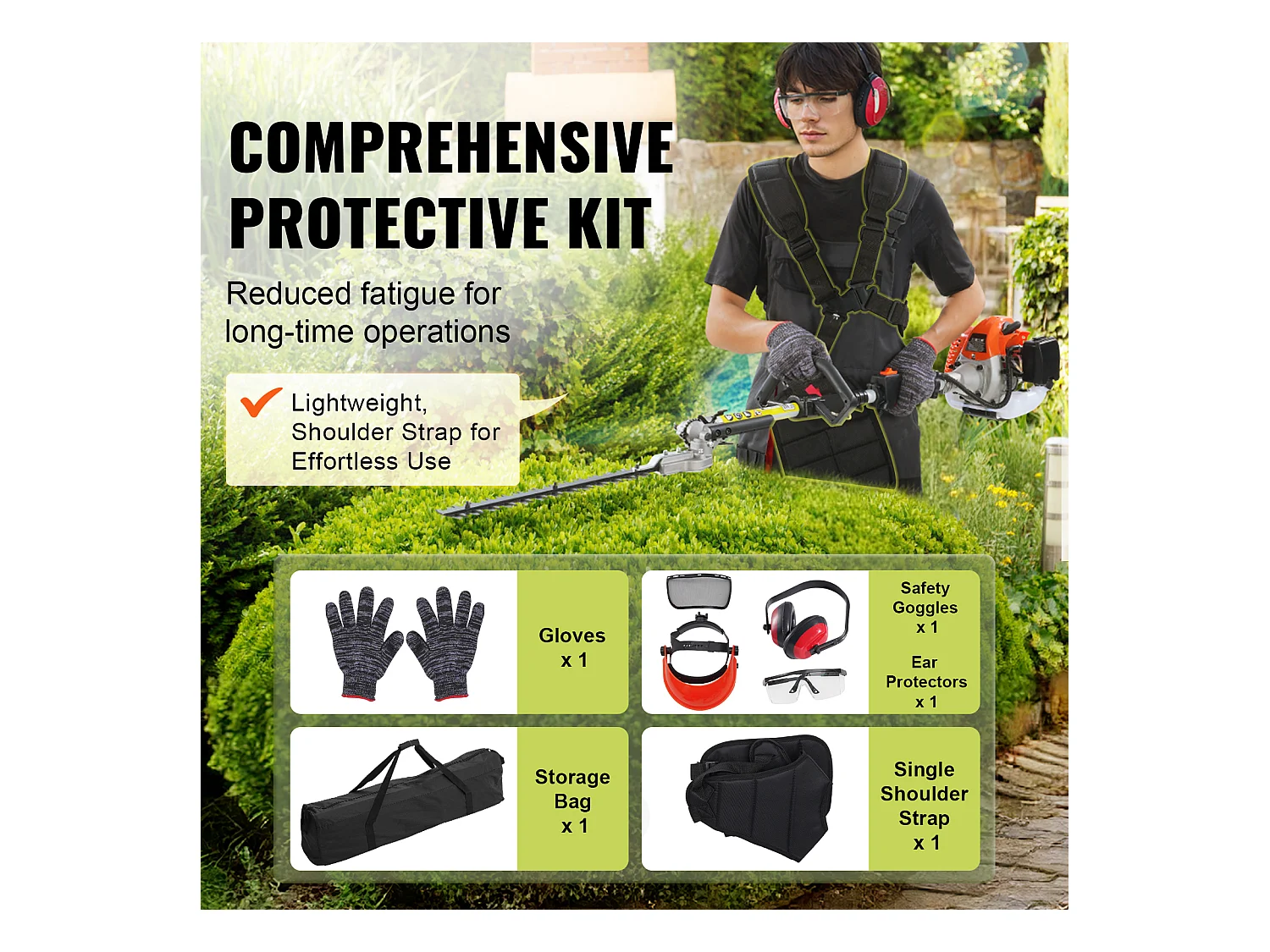 Taille-Haie SucceBuy, Taille-Haie à Perche à Gaz 26 CC, Alimenté par 2 Temps, Tête de Coupe Réglable, pour Tailler les Arbustes et les Branches