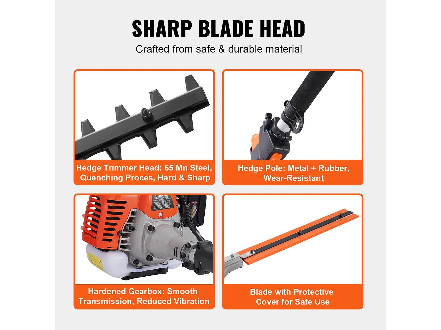 Taille-Haie SucceBuy, Taille-Haie à Perche à Gaz 26 CC, Alimenté par 2 Temps, Tête de Coupe Réglable, pour Tailler les Arbustes et les Branches