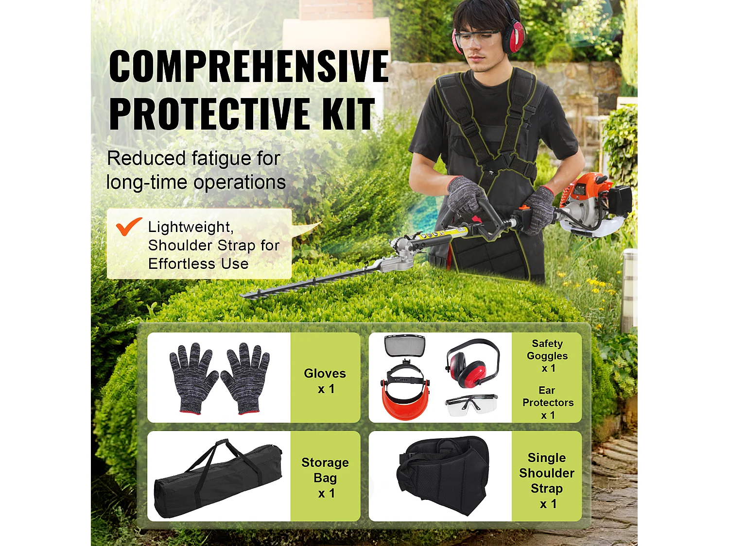 Taille-Haie SucceBuy, Taille-Haie à Perche à Gaz 26 CC, Alimenté par 2 Temps, Tête de Coupe Réglable, pour Tailler les Arbustes et les Branches