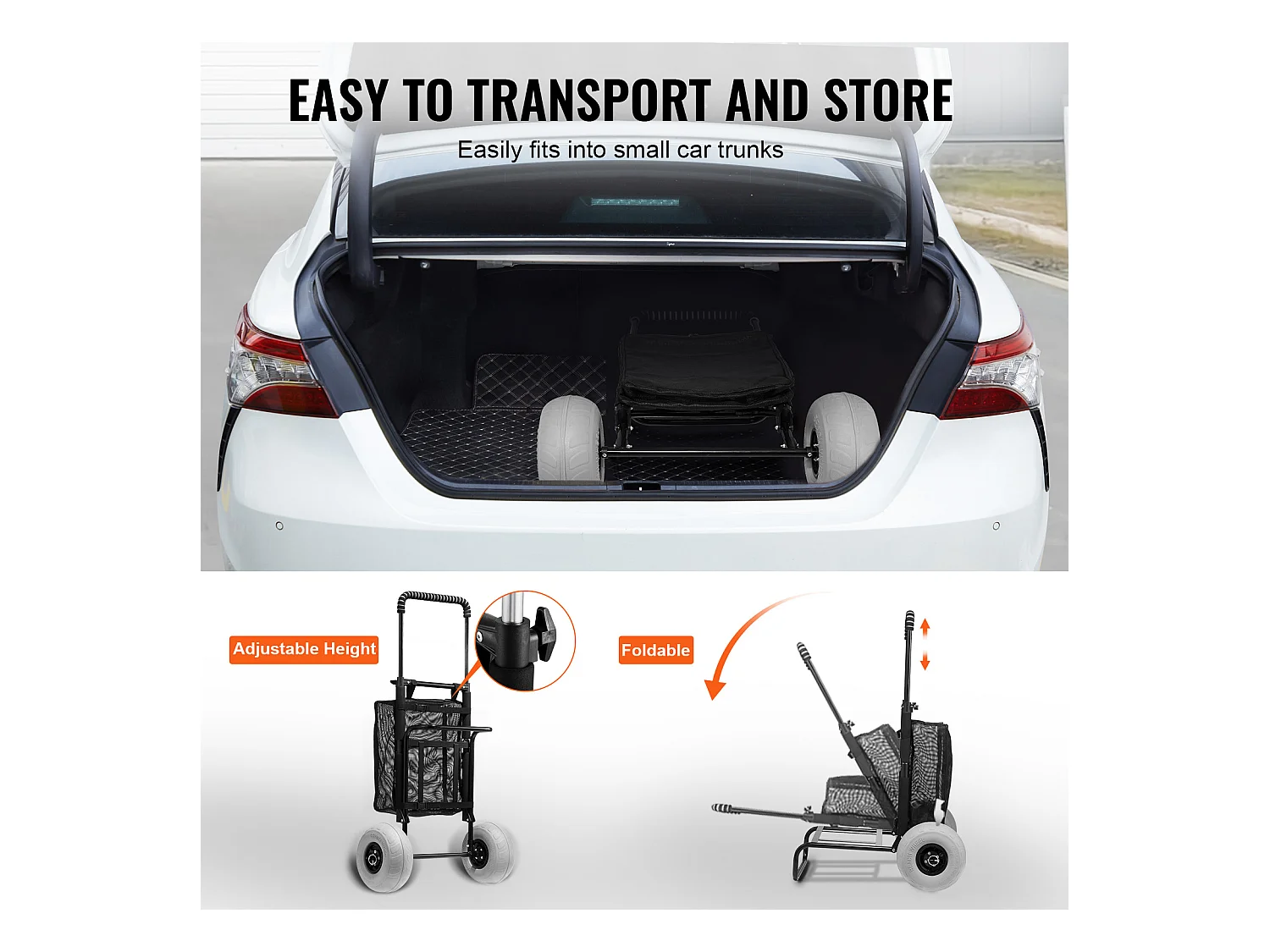 Carro de Playa SucceBuy, con Grandes Ruedas: 228,6 mm Ruedas de Ballón para la Playa y el Jardinería