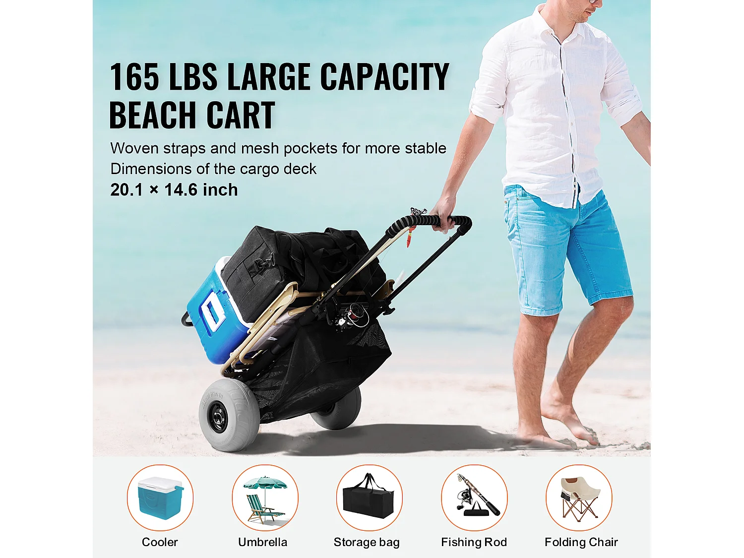 Chariot de Plage SucceBuy, avec de Grosses Roues - 228,6 mm Roues Ballons pour la Plage et le Jardinage