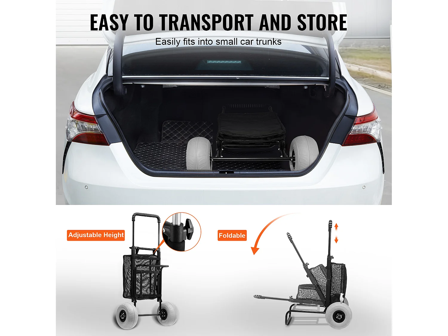 Chariot de Plage SucceBuy, avec de Grosses Roues - 228,6 mm Roues Ballons pour la Plage et le Jardinage