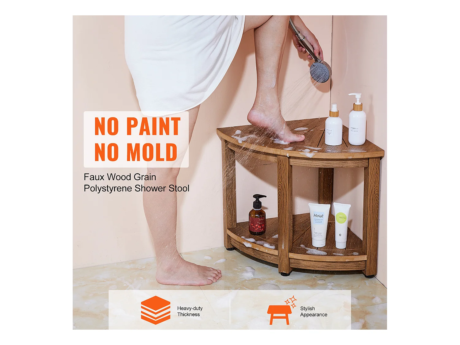 Eckduschbank SucceBuy, 47,7 cm H × 45 cm R aus Polystyrol, für Innendusche Badezimmer