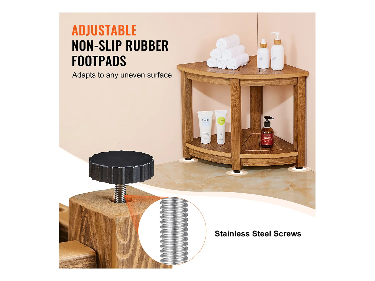 Eckduschbank SucceBuy, 47,7 cm H × 45 cm R aus Polystyrol, für Innendusche Badezimmer