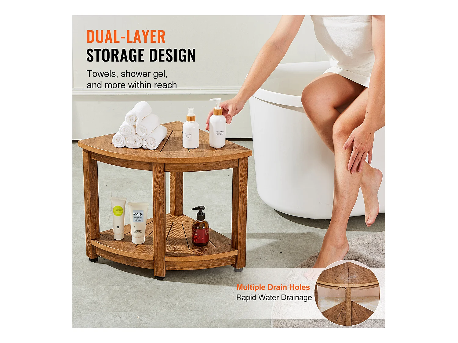 Eckduschbank SucceBuy, 47,7 cm H × 45 cm R aus Polystyrol, für Innendusche Badezimmer