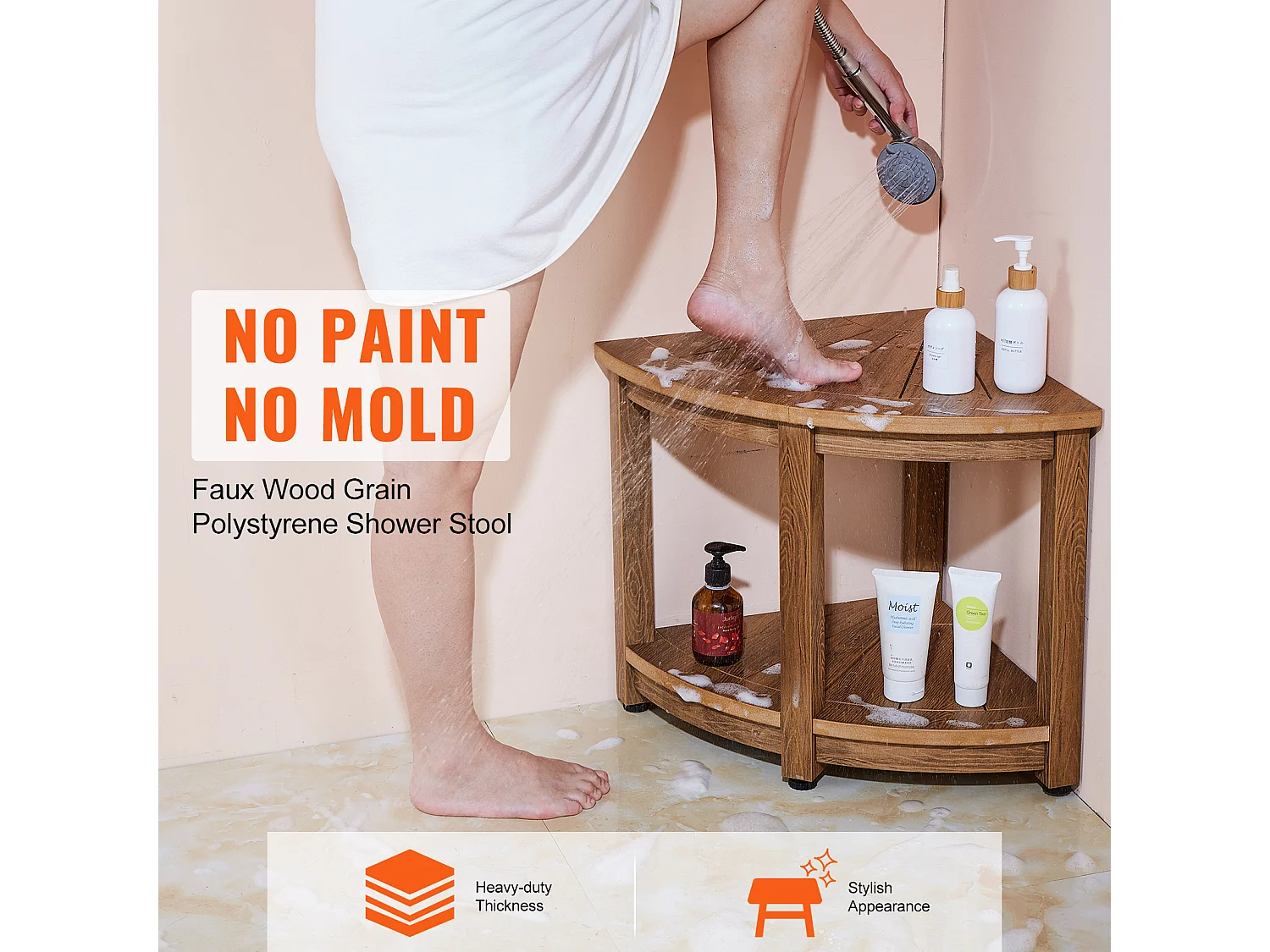 Banc de Douche d'Angle SucceBuy, 47,7 cm H × 45 cm R en Polystyrène, pour Douche Intérieure Salle de Bain