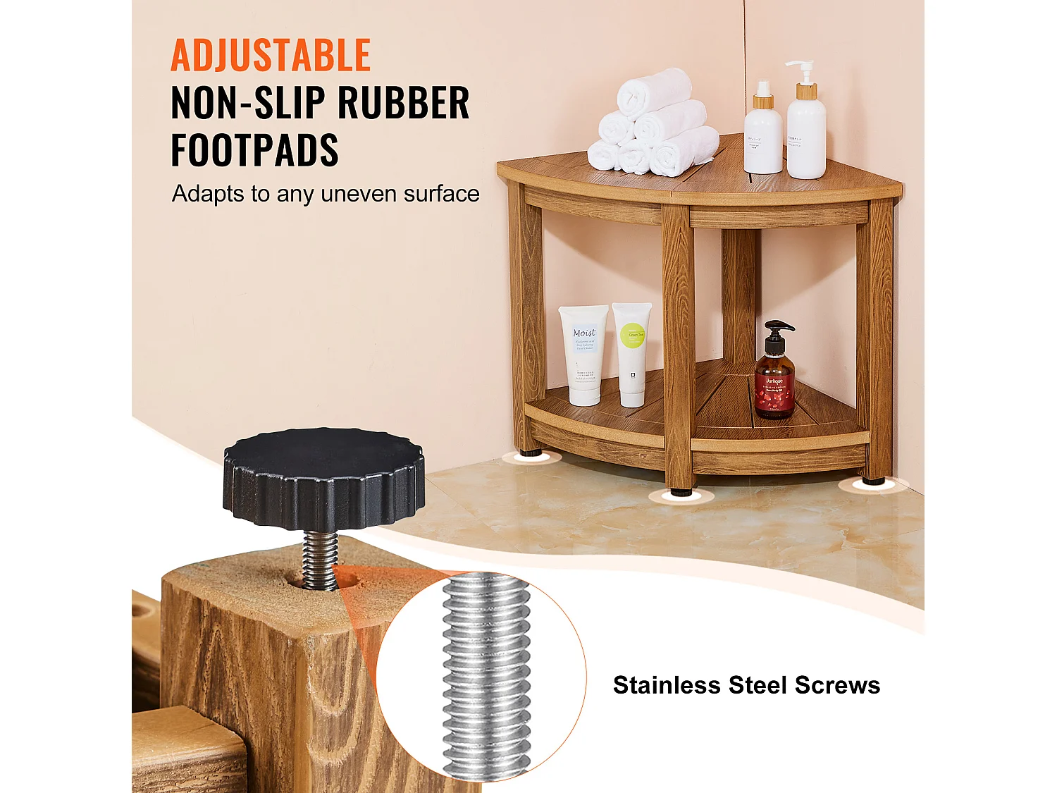 Banc de Douche d'Angle SucceBuy, 47,7 cm H × 45 cm R en Polystyrène, pour Douche Intérieure Salle de Bain