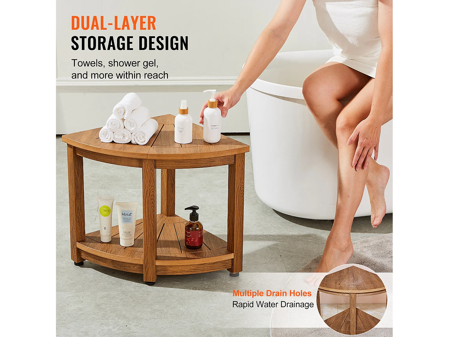 Banc de Douche d'Angle SucceBuy, 47,7 cm H × 45 cm R en Polystyrène, pour Douche Intérieure Salle de Bain