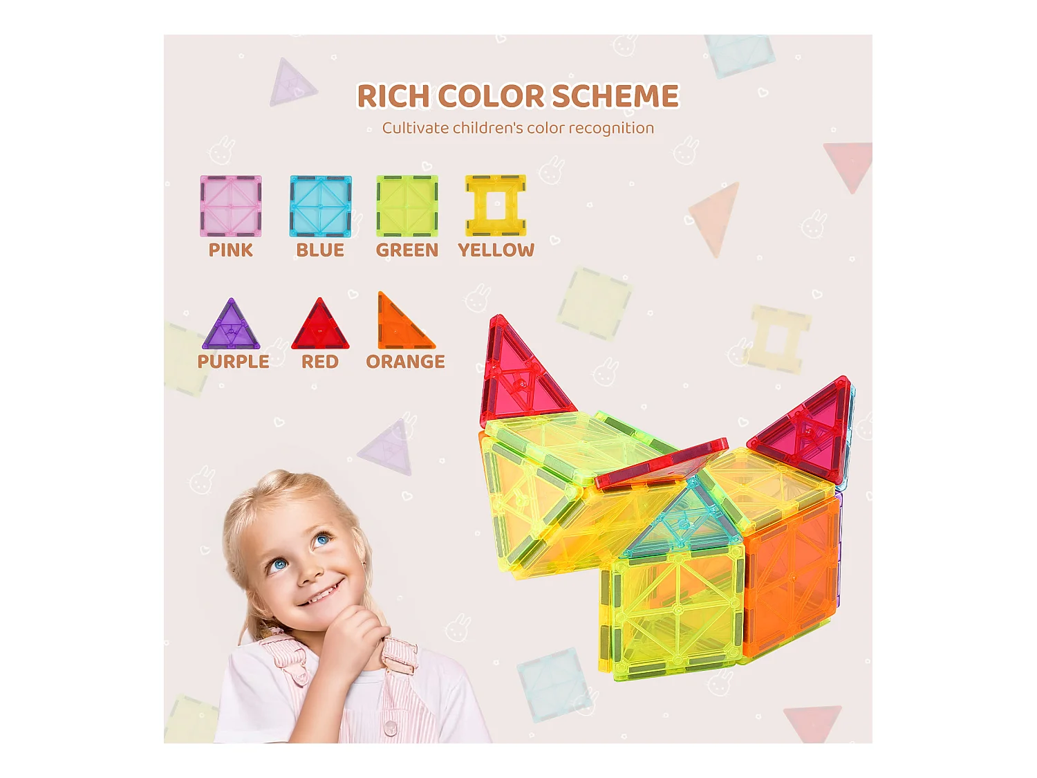 Blocs de Construction Magnétiques SucceBuy 32 PCS, Jouets Éducatifs à Empiler pour Enfants, Jouet 3D, avec Sac de Rangement