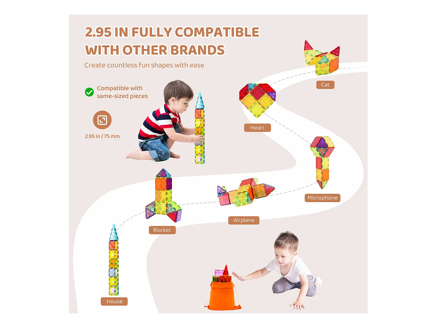 Blocs de Construction Magnétiques SucceBuy 32 PCS, Jouets Éducatifs à Empiler pour Enfants, Jouet 3D, avec Sac de Rangement