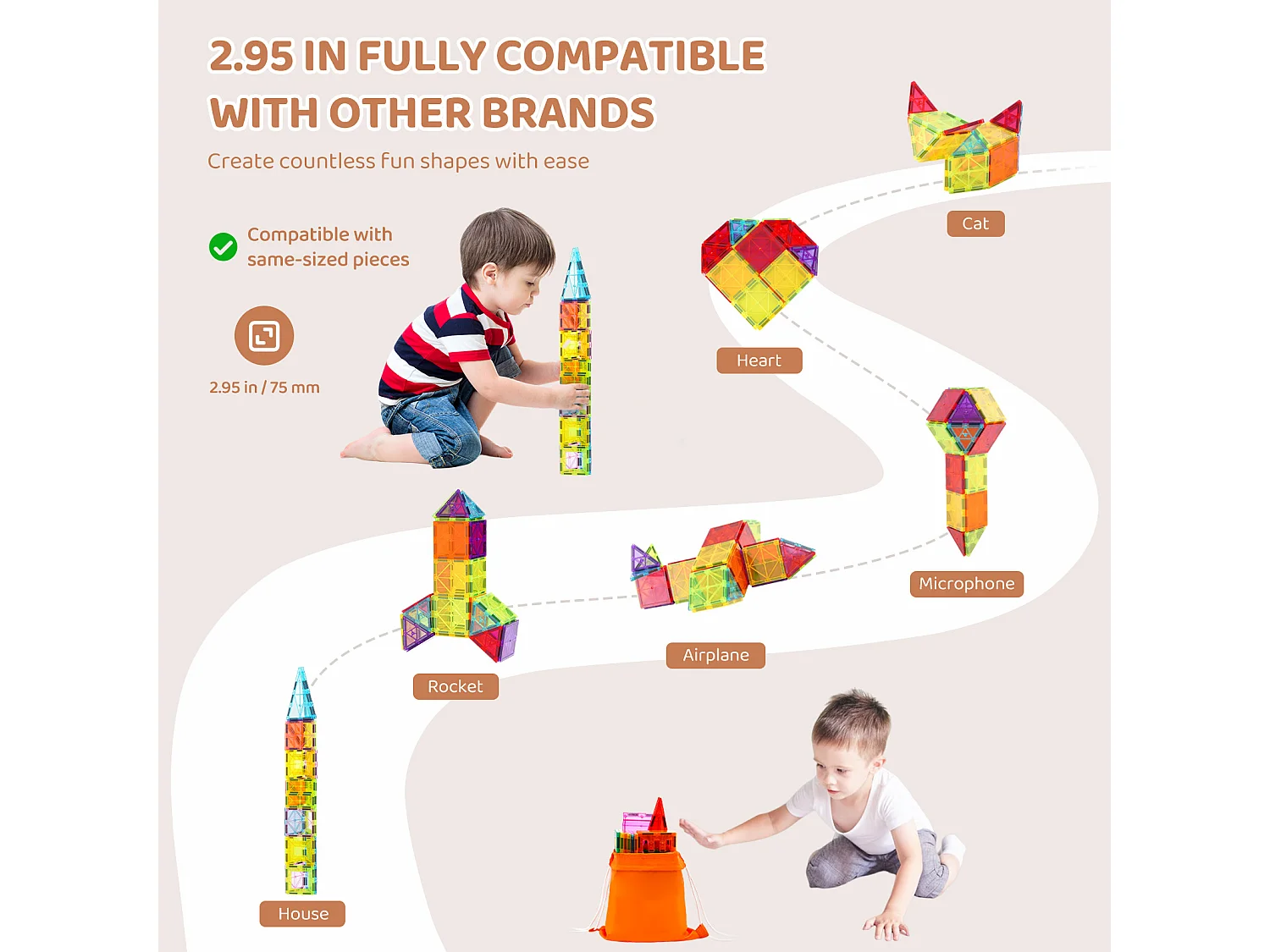 Blocs de Construction Magnétiques SucceBuy 32 PCS, Jouets Éducatifs à Empiler pour Enfants, Jouet 3D, avec Sac de Rangement