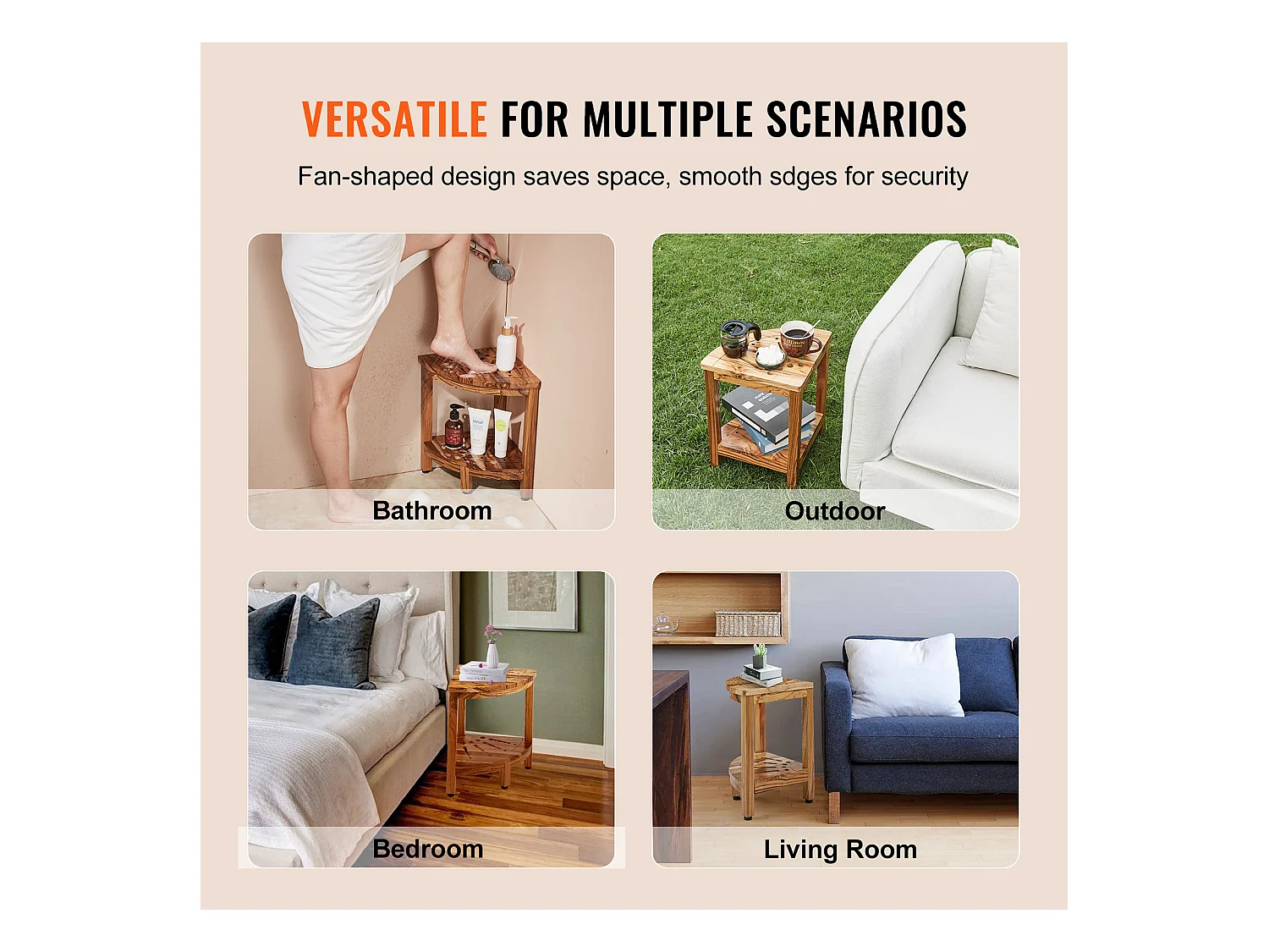 Banc de Douche d'Angle SucceBuy en Teck, 43 cm H × 30,5 cm R, Bois de Teck pour Douche Intérieure Salle de Bain