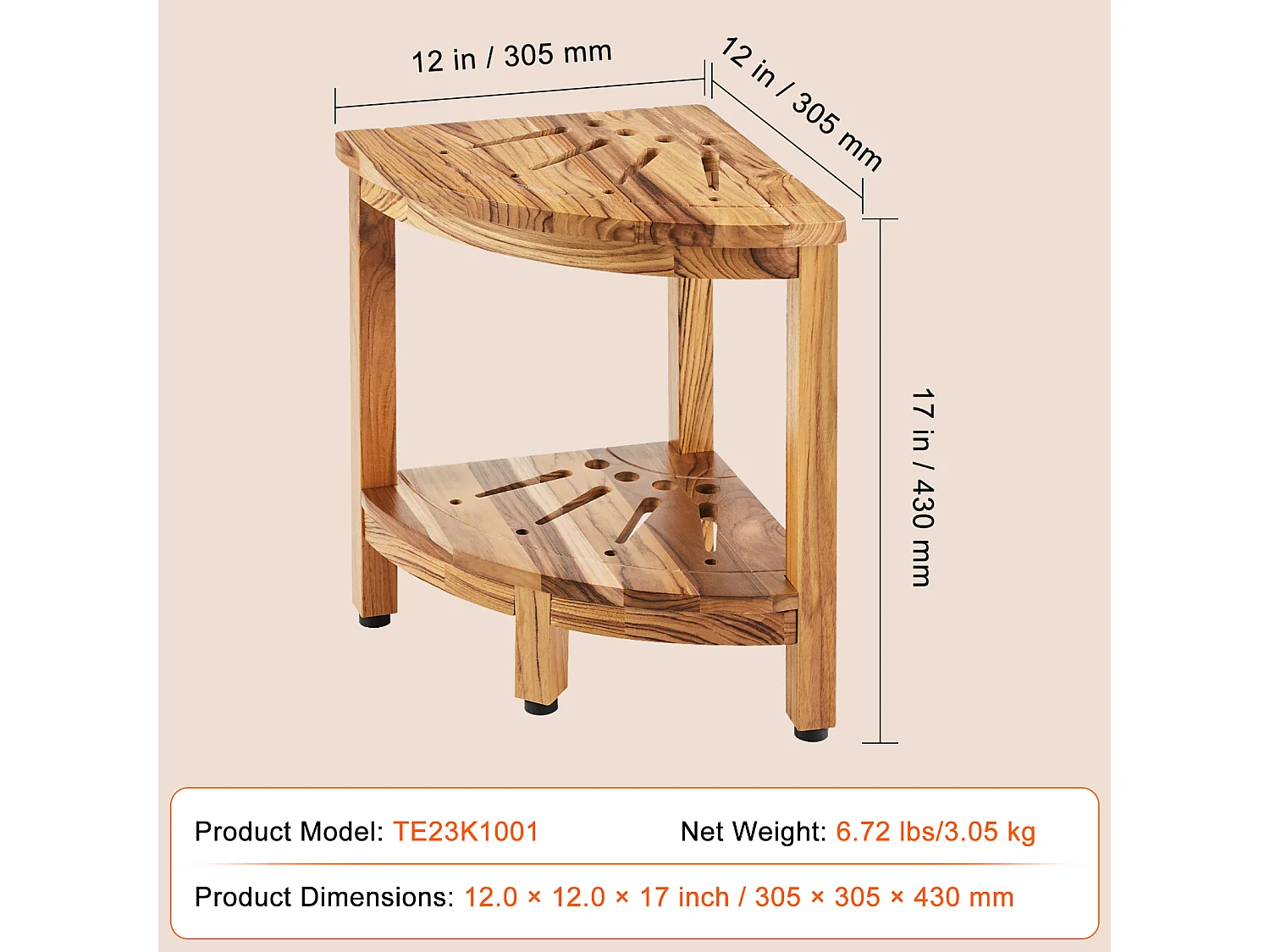 Panca Angolare per Doccia SucceBuy in Teak, 43 cm H × 30,5 cm R, Legno di Teak per Doccia Interna Bagno