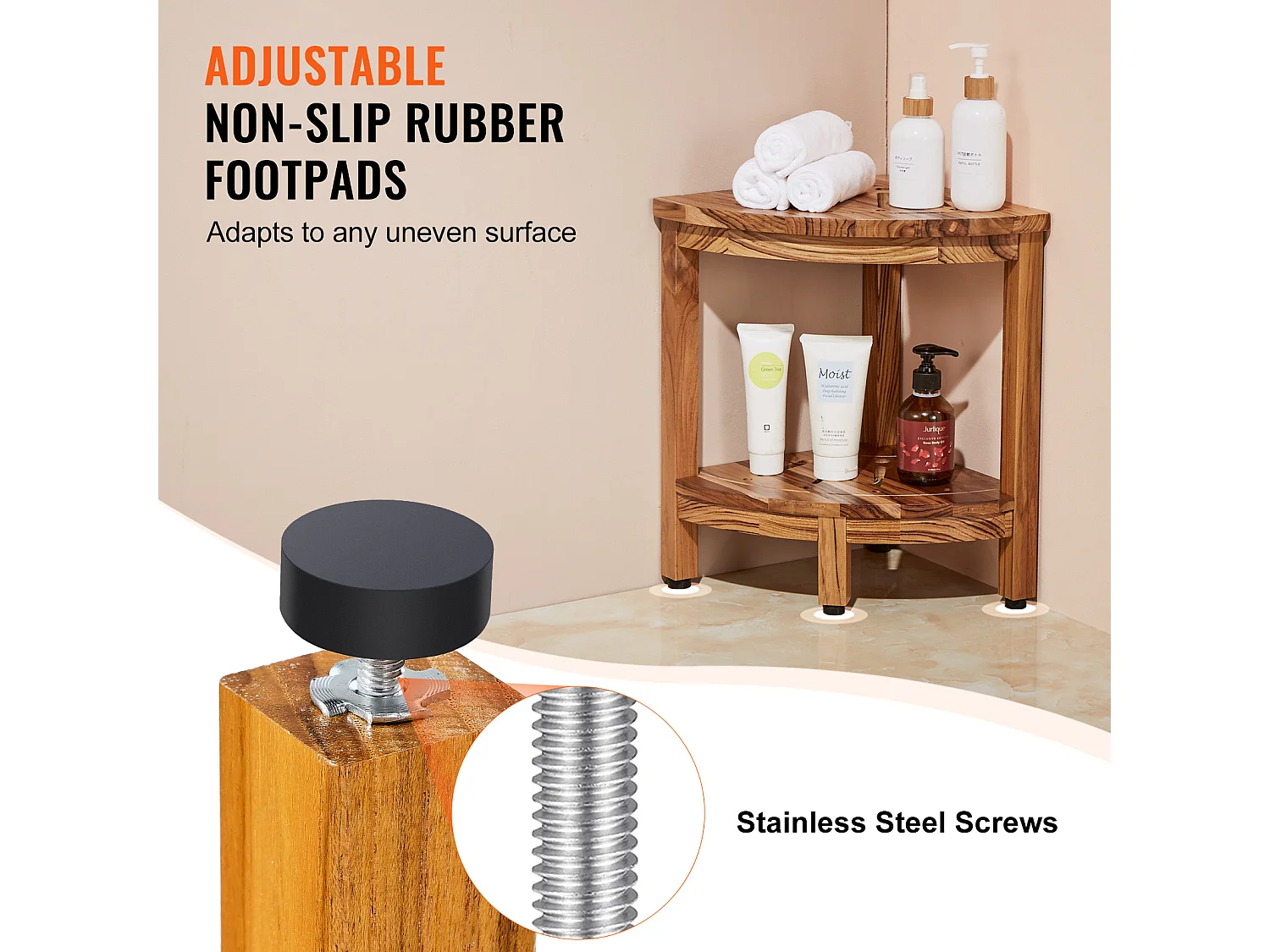 Panca Angolare per Doccia SucceBuy in Teak, 43 cm H × 30,5 cm R, Legno di Teak per Doccia Interna Bagno