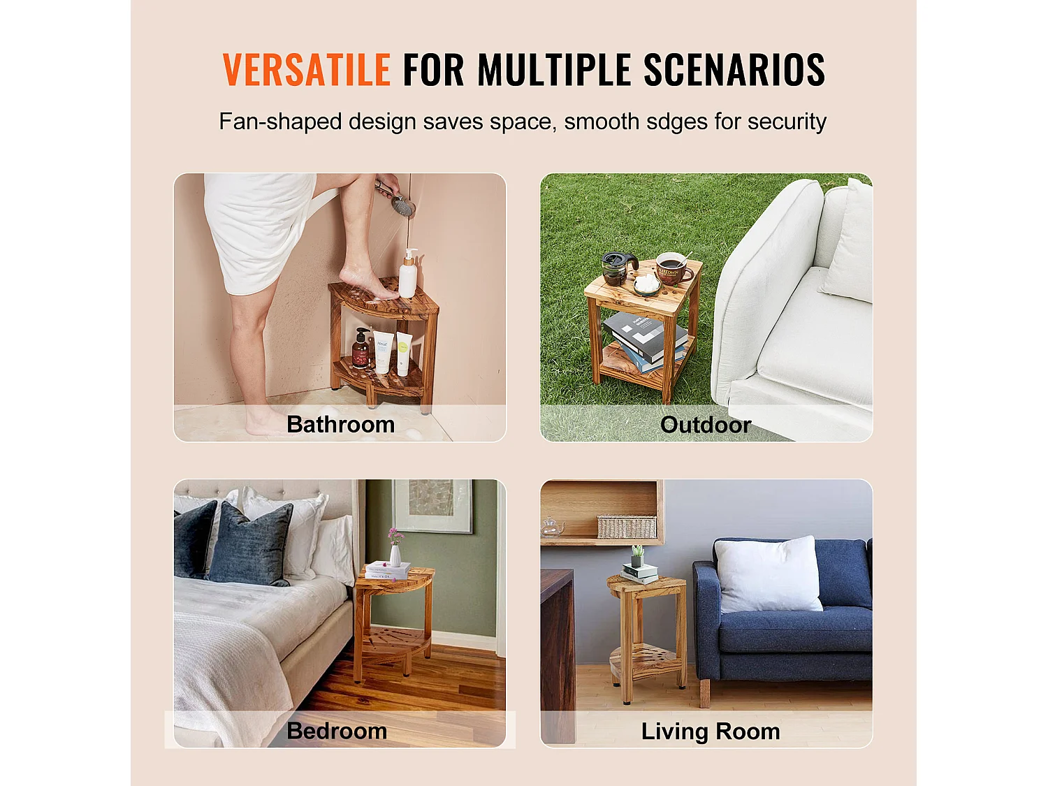 Panca Angolare per Doccia SucceBuy in Teak, 43 cm H × 30,5 cm R, Legno di Teak per Doccia Interna Bagno