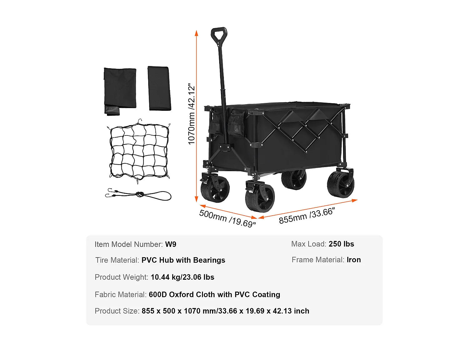 Chariot Pliable SucceBuy Chariot de Plage Pliable et Pliable 113 L Capacité de Charge de 113 kg