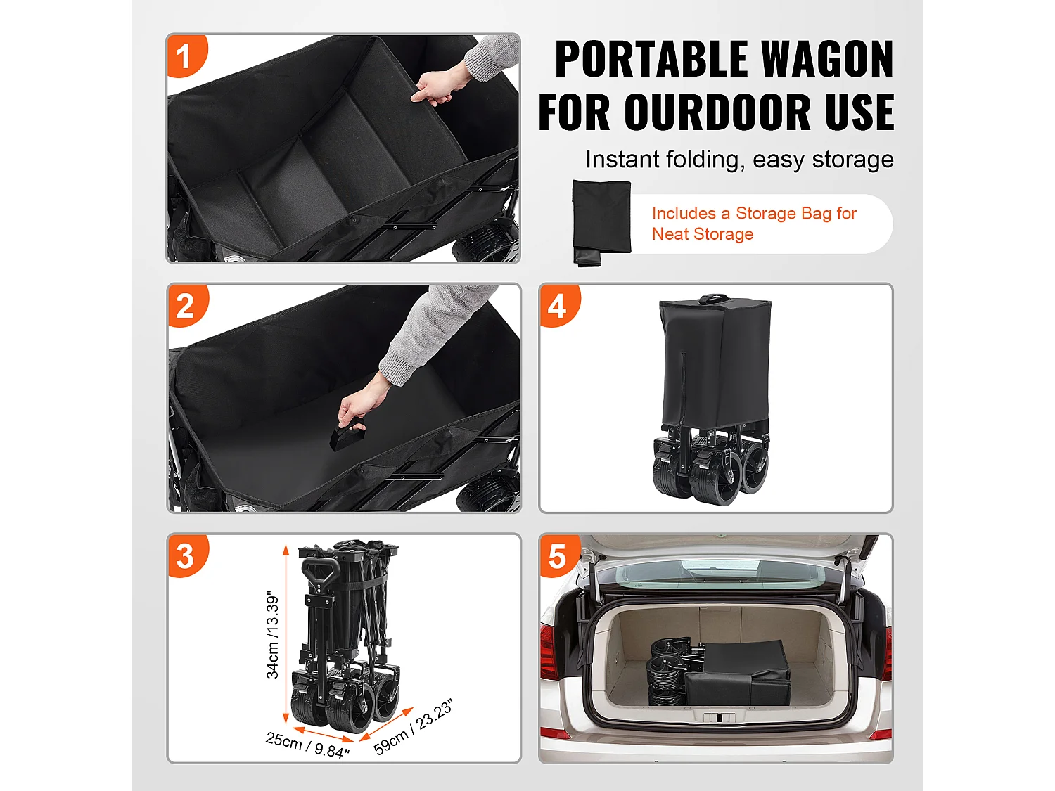 Chariot Pliable SucceBuy Chariot de Plage Pliable et Pliable 113 L Capacité de Charge de 113 kg