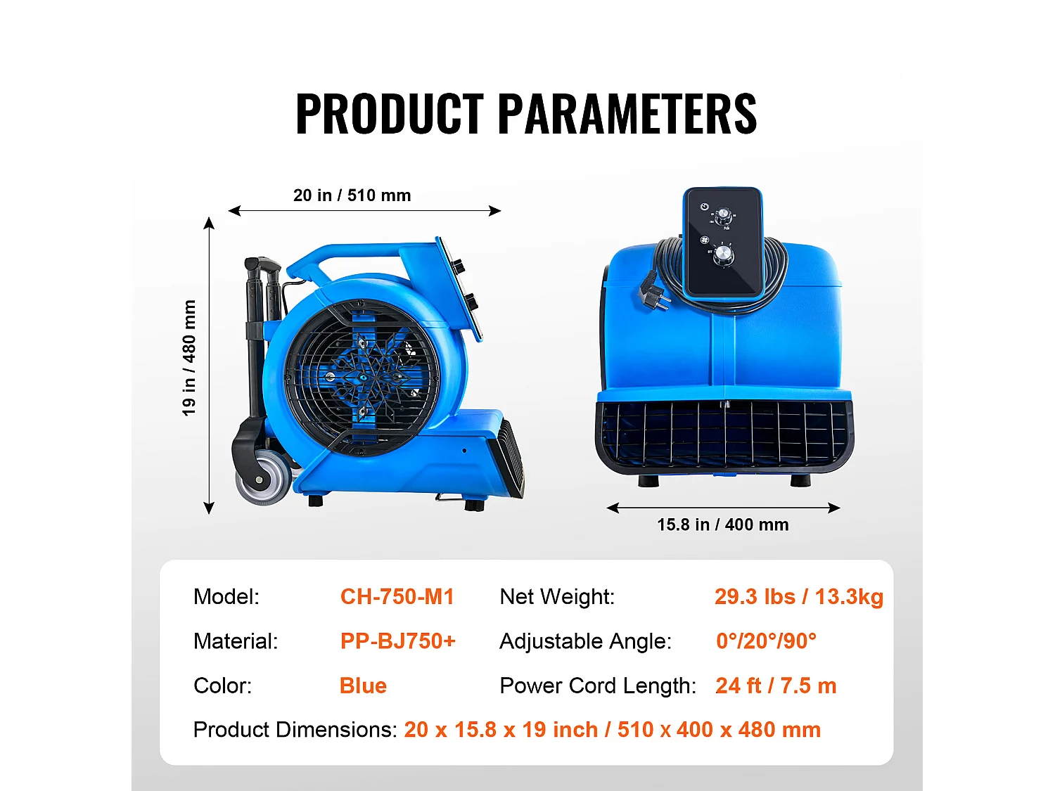 Soffiatore da Pavimento SucceBuy - 1400 giri/min, 4000 CFM, 3 Angoli di Soffiaggio, 3 Velocità, Portatile per Asciugatura e Raffreddamento