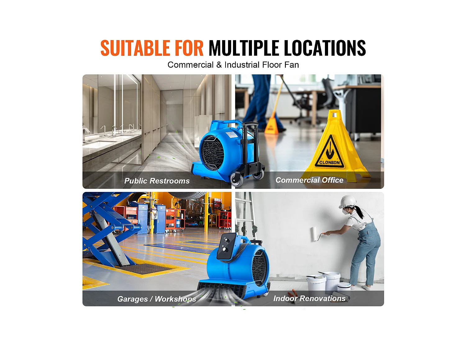 Soffiatore da Pavimento SucceBuy - 1400 giri/min, 4000 CFM, 3 Angoli di Soffiaggio, 3 Velocità, Portatile per Asciugatura e Raffreddamento